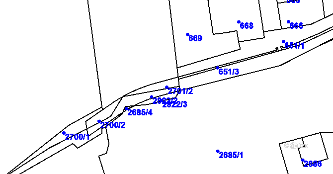 Parcela st. 2701/2 v KÚ Šluknov, Katastrální mapa