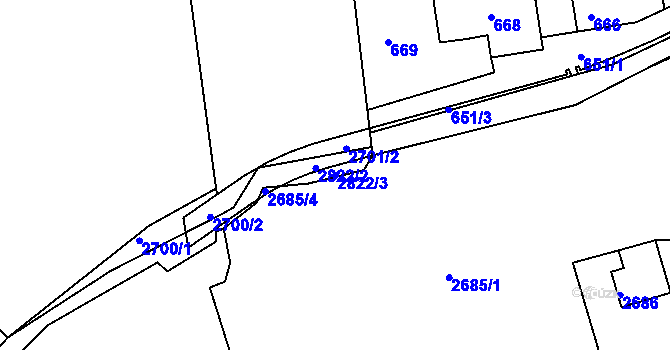 Parcela st. 2822/3 v KÚ Šluknov, Katastrální mapa