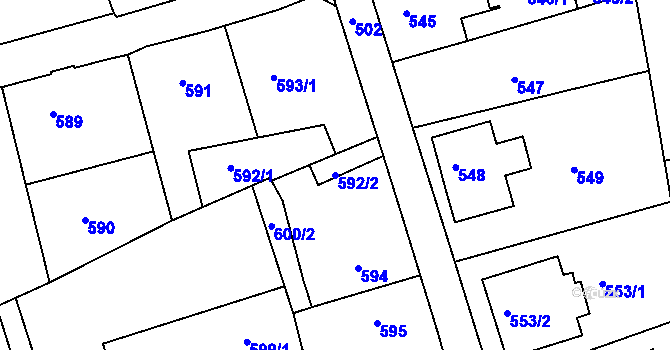Parcela st. 592/2 v KÚ Šluknov, Katastrální mapa