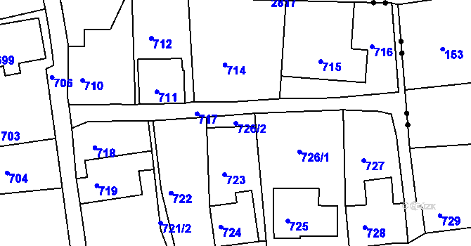 Parcela st. 726/2 v KÚ Šluknov, Katastrální mapa