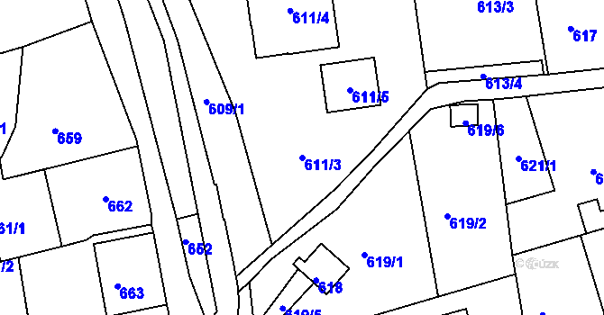 Parcela st. 611/3 v KÚ Šluknov, Katastrální mapa