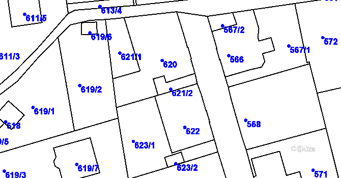 Parcela st. 621/2 v KÚ Šluknov, Katastrální mapa