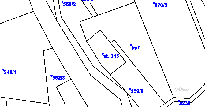 Parcela st. 343 v KÚ Šonov u Broumova, Katastrální mapa