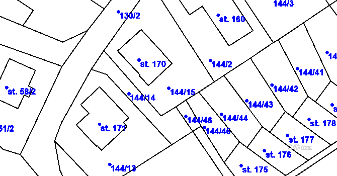 Parcela st. 144/15 v KÚ Šonov u Nového Města nad Metují, Katastrální mapa