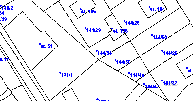 Parcela st. 144/34 v KÚ Šonov u Nového Města nad Metují, Katastrální mapa