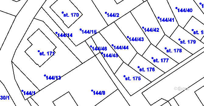Parcela st. 144/45 v KÚ Šonov u Nového Města nad Metují, Katastrální mapa