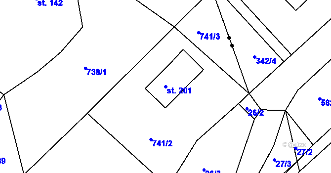 Parcela st. 201 v KÚ Šonov u Nového Města nad Metují, Katastrální mapa