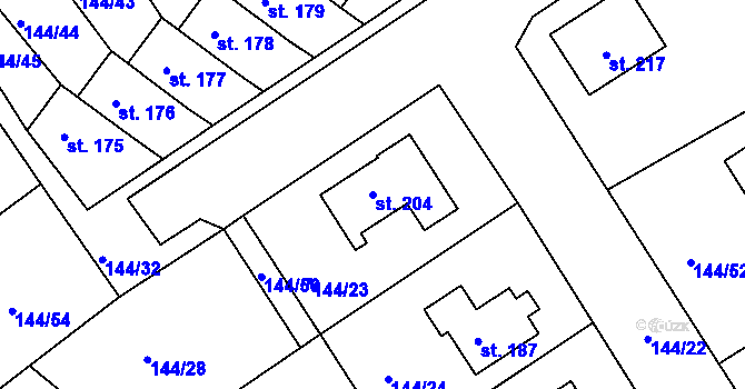 Parcela st. 204 v KÚ Šonov u Nového Města nad Metují, Katastrální mapa