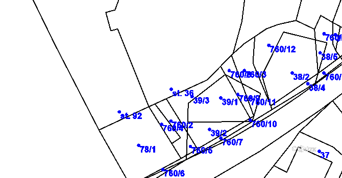 Parcela st. 36 v KÚ Šošůvka, Katastrální mapa