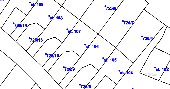 Parcela st. 106 v KÚ Šošůvka, Katastrální mapa