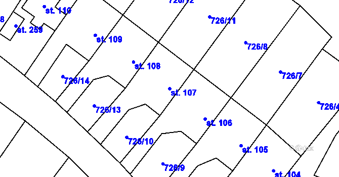 Parcela st. 107 v KÚ Šošůvka, Katastrální mapa