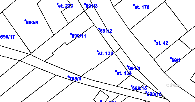 Parcela st. 132 v KÚ Šošůvka, Katastrální mapa