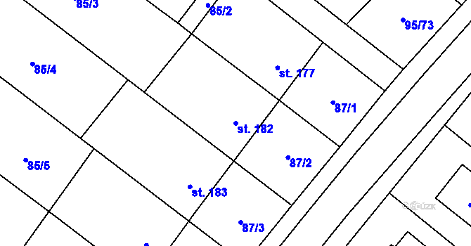Parcela st. 182 v KÚ Šošůvka, Katastrální mapa