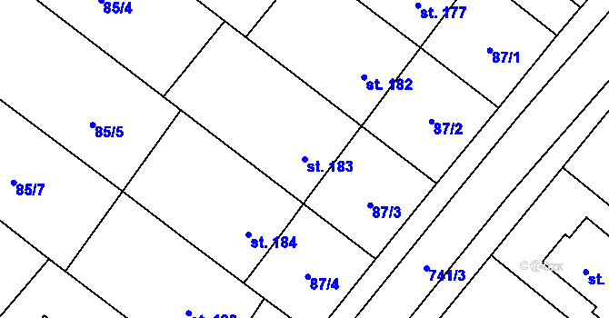 Parcela st. 183 v KÚ Šošůvka, Katastrální mapa