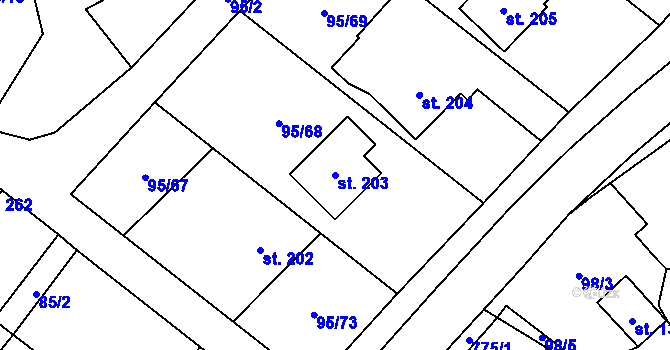 Parcela st. 203 v KÚ Šošůvka, Katastrální mapa