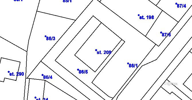 Parcela st. 209 v KÚ Šošůvka, Katastrální mapa