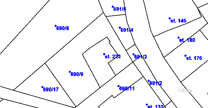 Parcela st. 223 v KÚ Šošůvka, Katastrální mapa