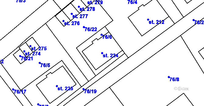 Parcela st. 224 v KÚ Šošůvka, Katastrální mapa
