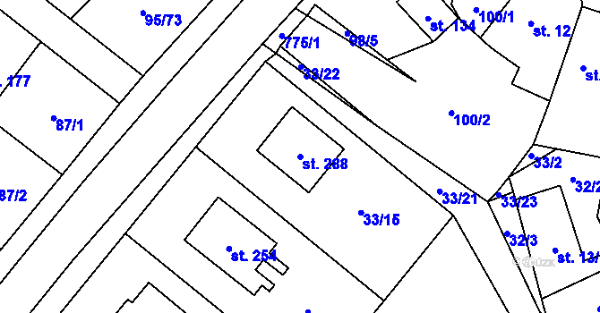 Parcela st. 288 v KÚ Šošůvka, Katastrální mapa