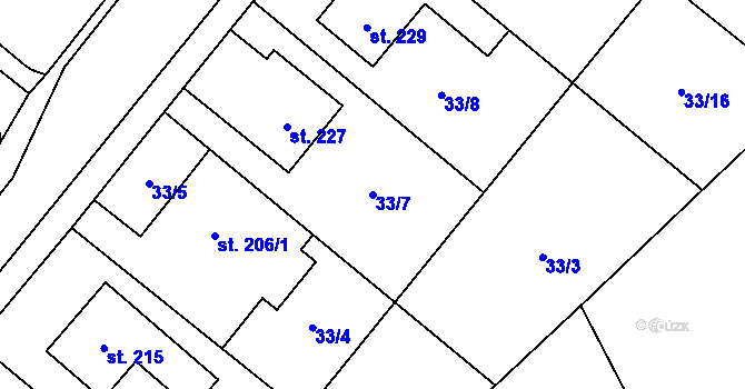 Parcela st. 33/7 v KÚ Šošůvka, Katastrální mapa