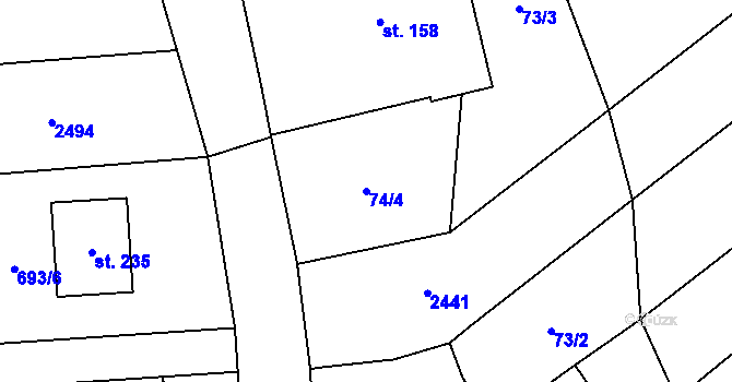 Parcela st. 74/4 v KÚ Šošůvka, Katastrální mapa