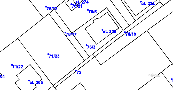 Parcela st. 76/3 v KÚ Šošůvka, Katastrální mapa