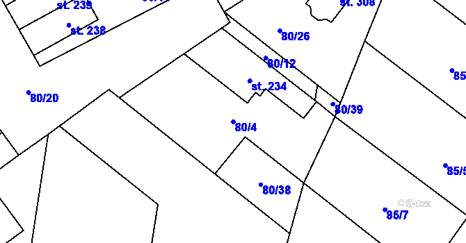 Parcela st. 80/4 v KÚ Šošůvka, Katastrální mapa