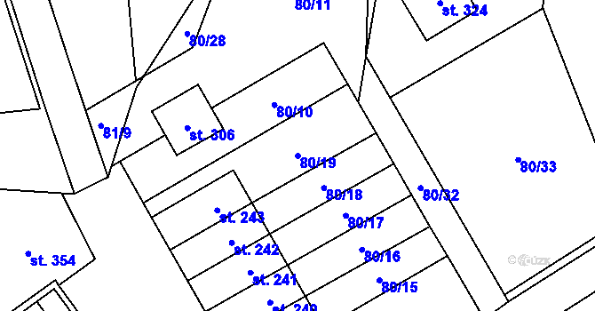 Parcela st. 80/19 v KÚ Šošůvka, Katastrální mapa