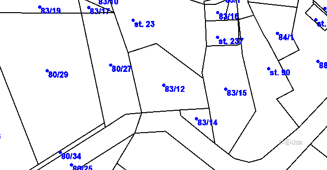 Parcela st. 83/12 v KÚ Šošůvka, Katastrální mapa