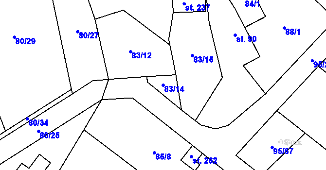 Parcela st. 83/14 v KÚ Šošůvka, Katastrální mapa