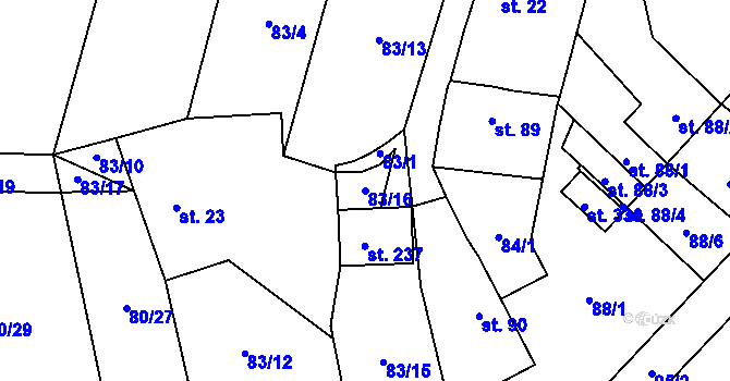 Parcela st. 83/16 v KÚ Šošůvka, Katastrální mapa
