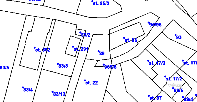 Parcela st. 89 v KÚ Šošůvka, Katastrální mapa
