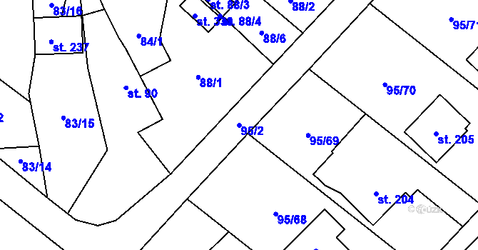 Parcela st. 95/2 v KÚ Šošůvka, Katastrální mapa