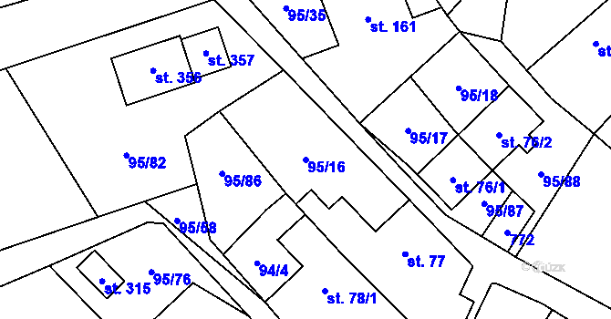 Parcela st. 95/16 v KÚ Šošůvka, Katastrální mapa