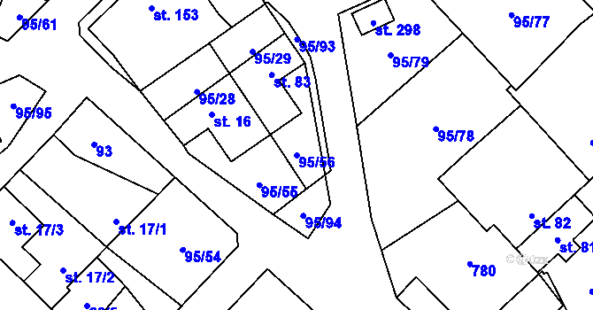 Parcela st. 95/56 v KÚ Šošůvka, Katastrální mapa