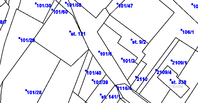Parcela st. 101/6 v KÚ Šošůvka, Katastrální mapa