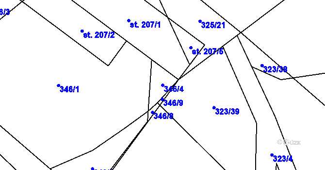 Parcela st. 346/4 v KÚ Šošůvka, Katastrální mapa