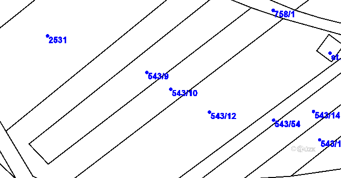Parcela st. 543/10 v KÚ Šošůvka, Katastrální mapa