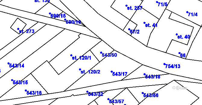 Parcela st. 543/50 v KÚ Šošůvka, Katastrální mapa