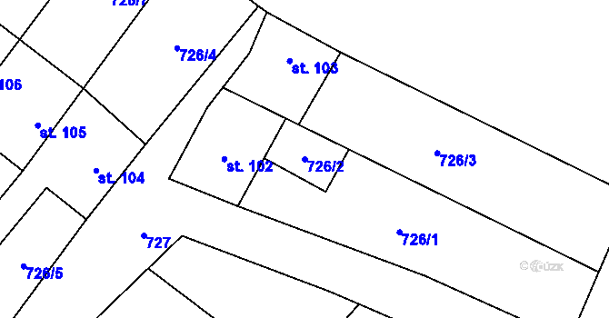 Parcela st. 726/2 v KÚ Šošůvka, Katastrální mapa
