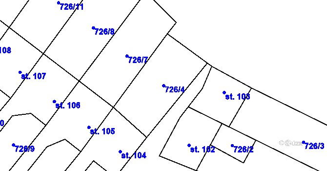 Parcela st. 726/4 v KÚ Šošůvka, Katastrální mapa