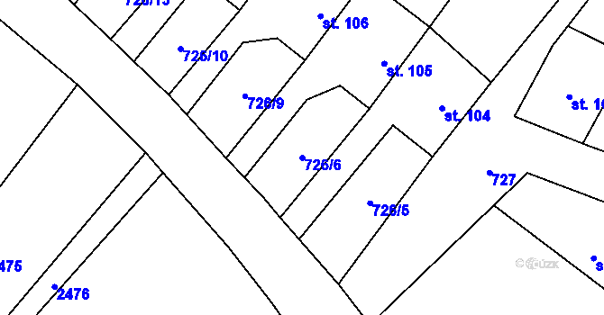 Parcela st. 726/6 v KÚ Šošůvka, Katastrální mapa