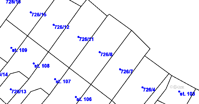 Parcela st. 726/8 v KÚ Šošůvka, Katastrální mapa