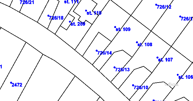 Parcela st. 726/14 v KÚ Šošůvka, Katastrální mapa