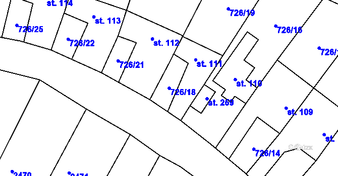 Parcela st. 726/18 v KÚ Šošůvka, Katastrální mapa