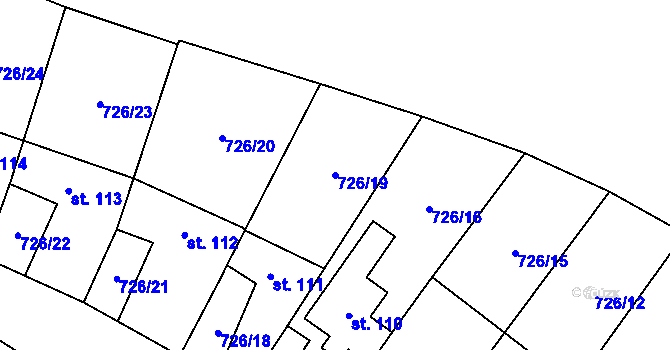 Parcela st. 726/19 v KÚ Šošůvka, Katastrální mapa