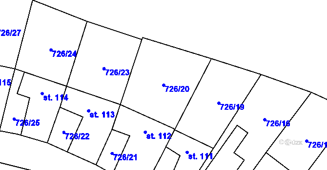 Parcela st. 726/20 v KÚ Šošůvka, Katastrální mapa
