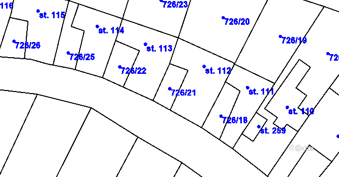 Parcela st. 726/21 v KÚ Šošůvka, Katastrální mapa