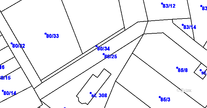 Parcela st. 80/25 v KÚ Šošůvka, Katastrální mapa
