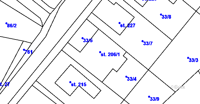 Parcela st. 206/1 v KÚ Šošůvka, Katastrální mapa